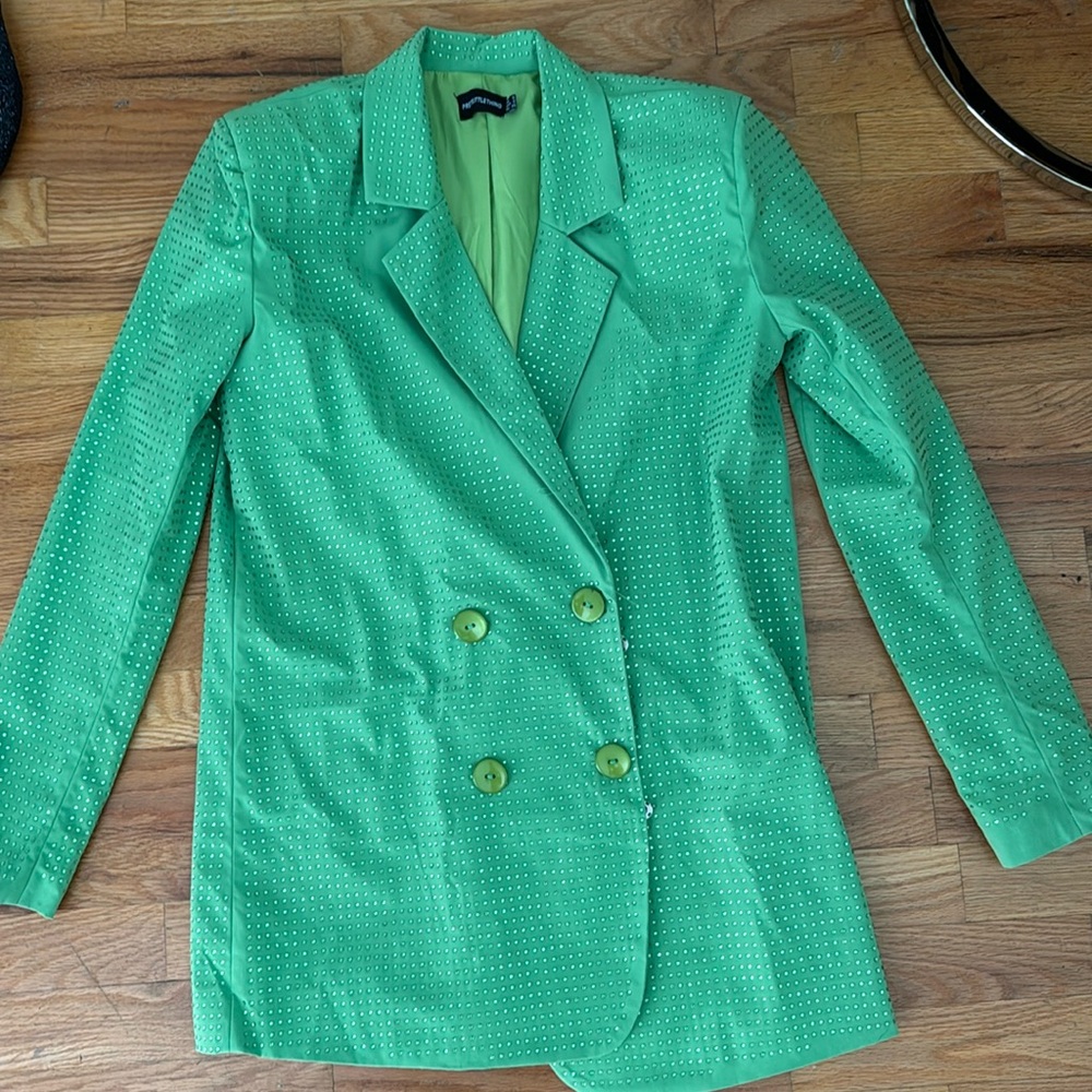 Pretty Little Thing Green Rhinestone Blazer Dress, size 2